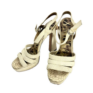 Sam Edelman Taryn Beige Strappy Leather Platform Ankle Strap Sandals Size 8.5